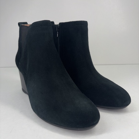 Vionic Paloma VW18411 Women's 10 Black Suede Wedge Ankle Boots Zip Comfort Heels - Picture 13 of 16